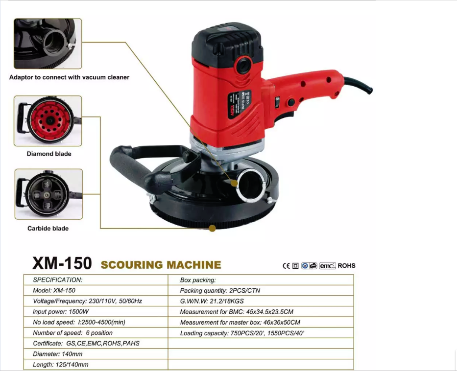 SCORING MACHINE, CONCRETE GRINDER, CONCRETE CHIPPING MACHINE, GRINDER WITH DUST COLLECTOR