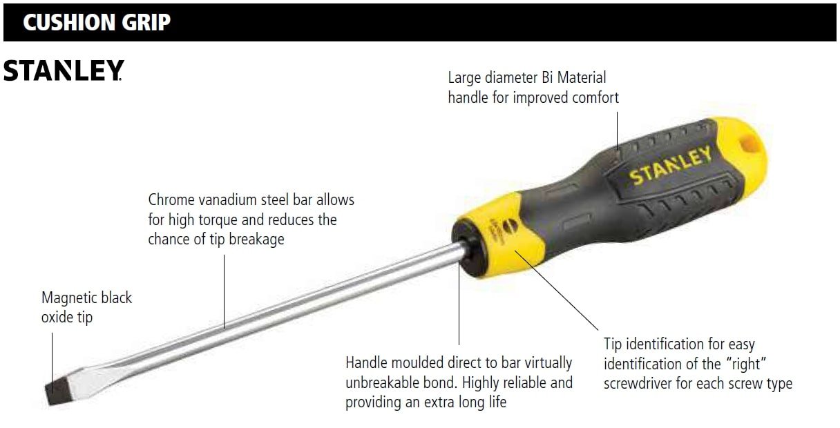 Stanley Screw Driver Cushion Grip flat 5 x 100mm 651878-8