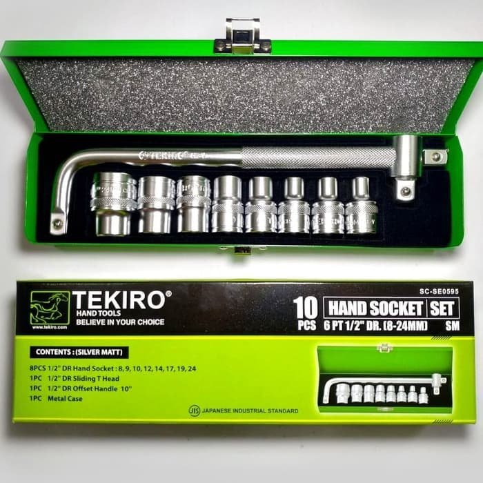 Box Socket Set 1/2`` 10 Pcs Tekiro SE0595 6PT 8-24mm
